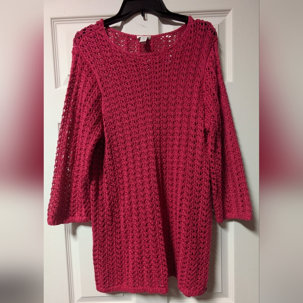 Chico's Vibrant Pink Long Sleeve Crochet Dress